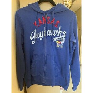 Retro Embroidered Kansas Jayhawks Full Zip Hoodie L Blue GIII Alyssa Milano KU
